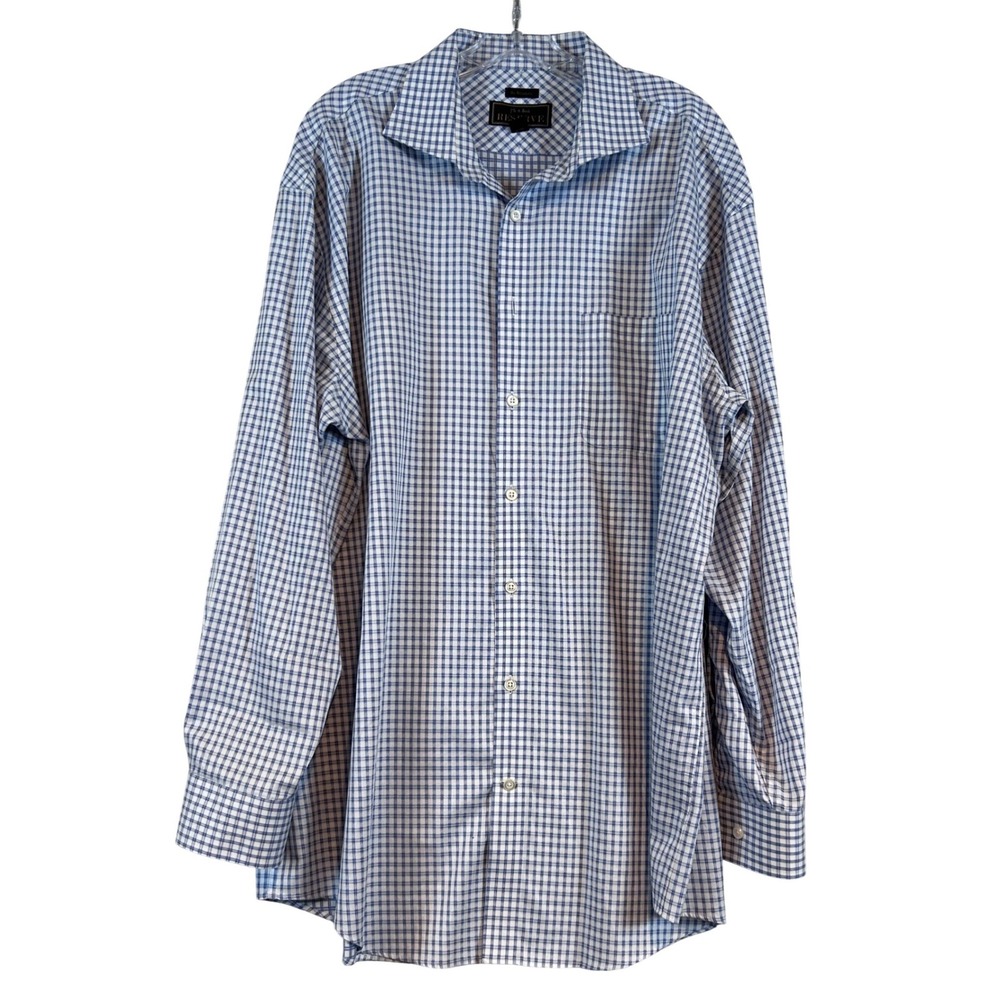 Jos A Bank Reserve Mens 17.5 36 Blue Gingham Egyptian Cotton No Wrinkle Shirt